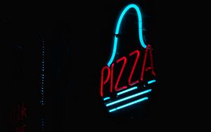 Preview wallpaper signboard, neon, pizza, glow, dark