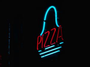 Preview wallpaper signboard, neon, pizza, glow, dark