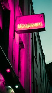 Preview wallpaper signboard, neon, street, glow, boulevard, buildings