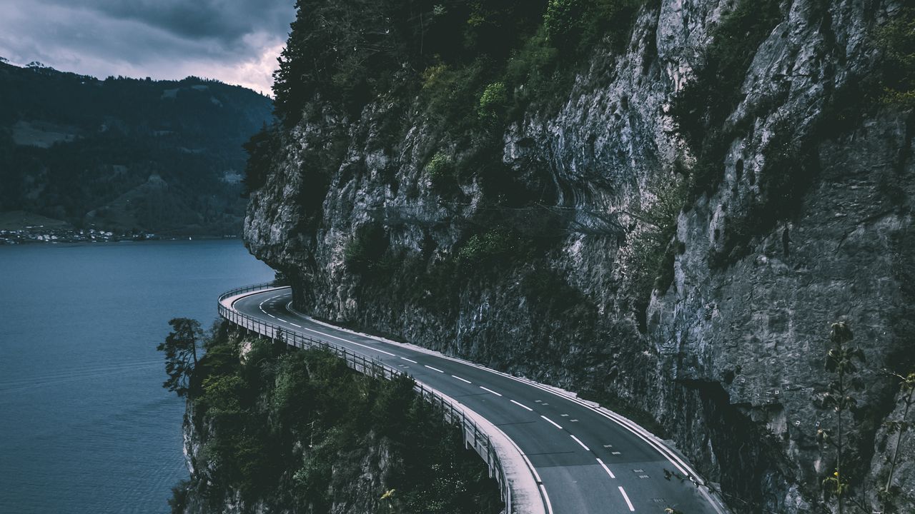 Wallpaper sigriswil, switzerland, mountains, road, sea