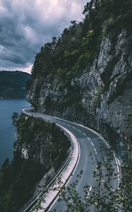 Preview wallpaper sigriswil, switzerland, mountains, road, sea