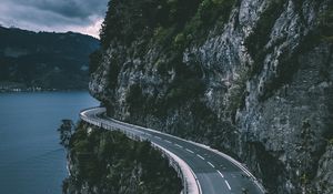 Preview wallpaper sigriswil, switzerland, mountains, road, sea