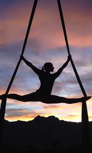 Preview wallpaper silhouette, air gymnast, girl, gymnast