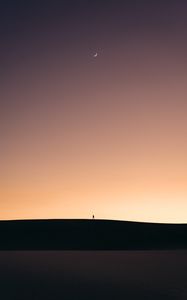 Preview wallpaper silhouette, alone, desert, moon, twilight, minimalism