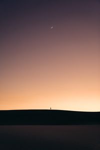 Preview wallpaper silhouette, alone, desert, moon, twilight, minimalism