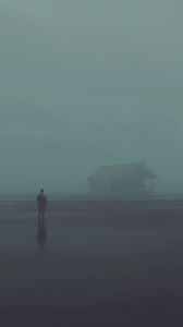 Preview wallpaper silhouette, alone, house, fog