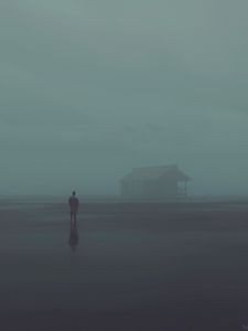 Preview wallpaper silhouette, alone, house, fog