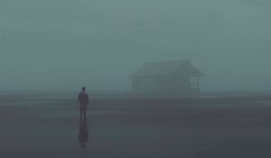 Preview wallpaper silhouette, alone, house, fog