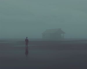 Preview wallpaper silhouette, alone, house, fog