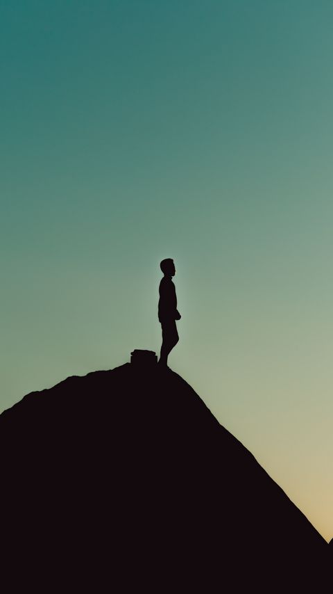 480x854 Wallpaper silhouette, alone, mountain, twilight, dark