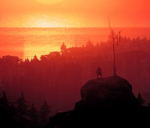 Preview wallpaper silhouette, alone, mountain, trees, sunset, dark