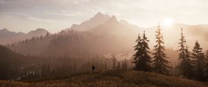 Preview wallpaper silhouette, alone, mountains, trees, nature