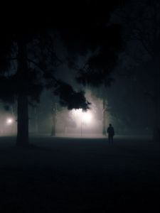Preview wallpaper silhouette, alone, night, fog, light