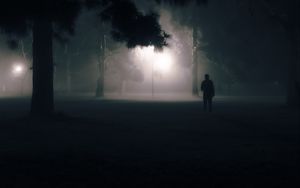 Preview wallpaper silhouette, alone, night, fog, light