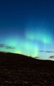 Preview wallpaper silhouette, alone, northern lights, night, dark