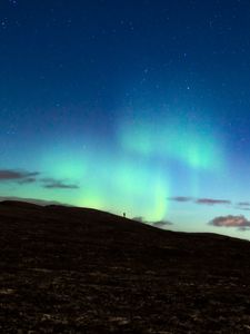 Preview wallpaper silhouette, alone, northern lights, night, dark