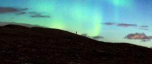 Preview wallpaper silhouette, alone, northern lights, night, dark