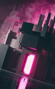 Preview wallpaper silhouette, alone, portal, glow, pink