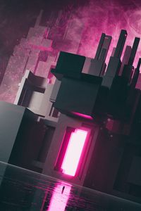 Preview wallpaper silhouette, alone, portal, glow, pink