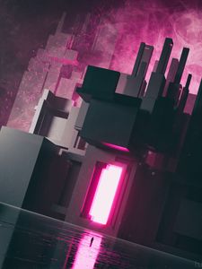 Preview wallpaper silhouette, alone, portal, glow, pink