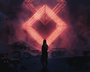 Preview wallpaper silhouette, alone, rhombuses, shapes, light, dark