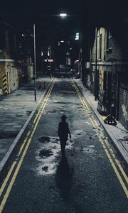 Preview wallpaper silhouette, alone, road, street, night