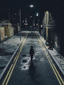 Preview wallpaper silhouette, alone, road, street, night