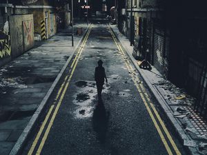 Preview wallpaper silhouette, alone, road, street, night