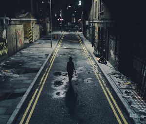 Preview wallpaper silhouette, alone, road, street, night