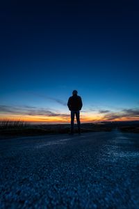 Preview wallpaper silhouette, alone, road, sunset, dark