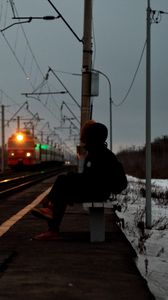 Preview wallpaper silhouette, alone, sad, train, station