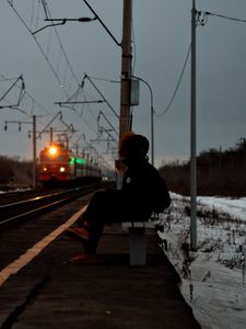 Preview wallpaper silhouette, alone, sad, train, station