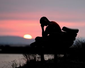 Preview wallpaper silhouette, alone, sad, dark, sunset