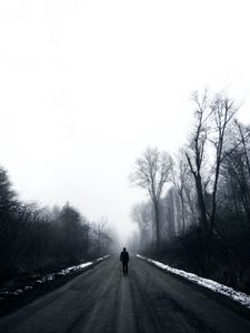 Preview wallpaper silhouette, alone, sad, road, black and white