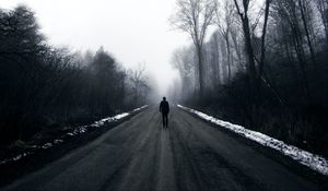Preview wallpaper silhouette, alone, sad, road, black and white