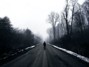 Preview wallpaper silhouette, alone, sad, road, black and white