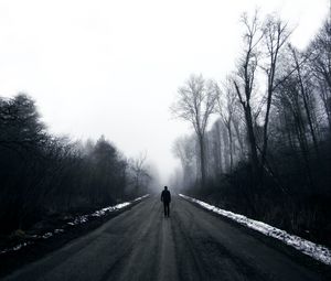 Preview wallpaper silhouette, alone, sad, road, black and white