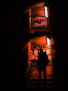 Preview wallpaper silhouette, alone, stairs, graffiti, dark
