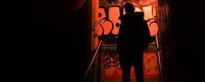 Preview wallpaper silhouette, alone, stairs, graffiti, dark