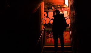 Preview wallpaper silhouette, alone, stairs, graffiti, dark