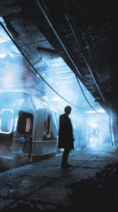 Preview wallpaper silhouette, alone, subway, carriage, apocalypse