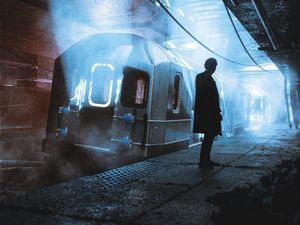 Preview wallpaper silhouette, alone, subway, carriage, apocalypse