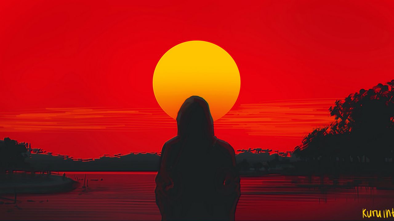 Wallpaper silhouette, alone, sunset, art