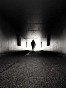 Preview wallpaper silhouette, alone, tunnel, black and white, black