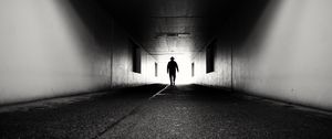Preview wallpaper silhouette, alone, tunnel, black and white, black