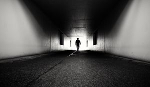 Preview wallpaper silhouette, alone, tunnel, black and white, black