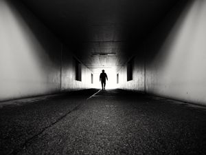 Preview wallpaper silhouette, alone, tunnel, black and white, black