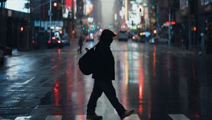 Preview wallpaper silhouette, alone, walk, city, street, road