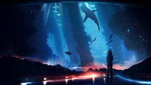 Preview wallpaper silhouette, aquarium, fish, dark, backlight