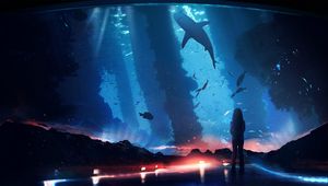 Preview wallpaper silhouette, aquarium, fish, dark, backlight